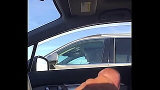 brunette babe fucked in van with opened door while guys watching