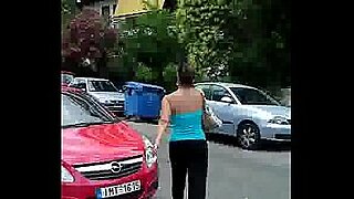 office lady giving blowjob for the car mechanic facial outdoor in the car park