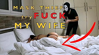 husband fucking maid on chair and robber while watches tied wife