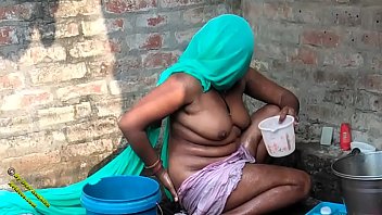 andhra girl bathing out door