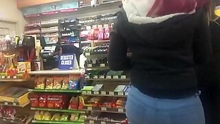 hot redhead flashes at a gas station